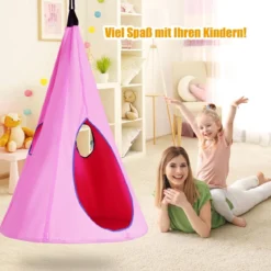 Hängendes Baumzelt für Kinder abnehmbare Spielzeltschaukel mit 2 Fenstern verstellbarem Seil Rosa