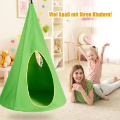 Hängendes Baumzelt für Kinder abnehmbare Spielzeltschaukel mit 2 Fenstern verstellbarem Seil Grün