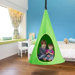 Hängendes Baumzelt für Kinder abnehmbare Spielzeltschaukel mit 2 Fenstern verstellbarem Seil Grün