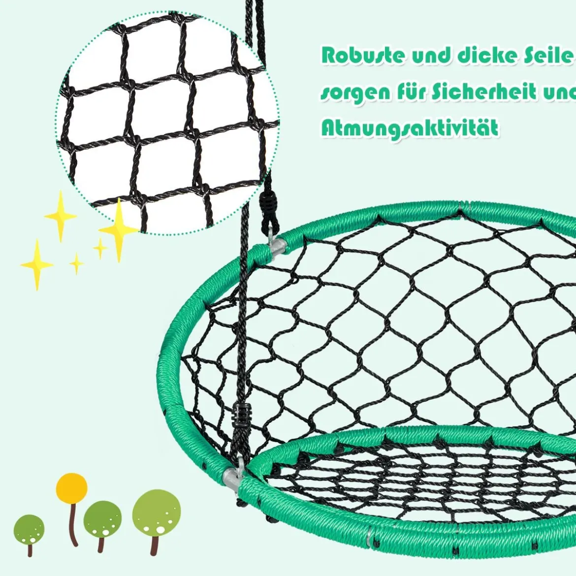 Hängeschaukel Baumschaukel Nestschaukel mit verstellbaren Seilen Ø89 x 100-160 cm Grün