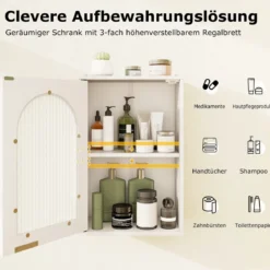 Hängeschrank Bad Badezimmerschrank mit Glastür & verstellbarem Einlegeboden Wandschrank Holz Badschrank 35 x 20 x 52,5 cm Weiß