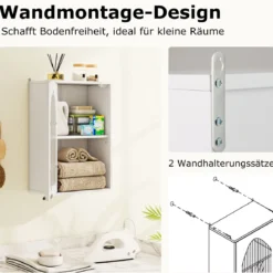 Hängeschrank Bad Badezimmerschrank mit Glastür & verstellbarem Einlegeboden Wandschrank Holz Badschrank 35 x 20 x 52,5 cm Weiß