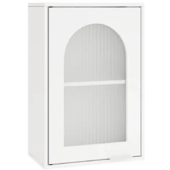 Hängeschrank Bad Badezimmerschrank mit Glastür & verstellbarem Einlegeboden Wandschrank Holz Badschrank 35 x 20 x 52,5 cm Weiß