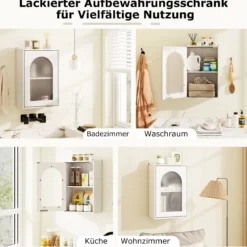 Hängeschrank Bad Badezimmerschrank mit Glastür & verstellbarem Einlegeboden Wandschrank Holz Badschrank 35 x 20 x 52,5 cm Weiß