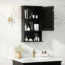 Hängeschrank Badezimmerschrank Wandschrank mit Verstellbarem Einlegeboden Schwarz
