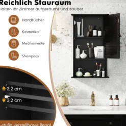 Hängeschrank Badezimmerschrank Wandschrank mit Verstellbarem Einlegeboden Schwarz