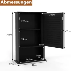 Hängeschrank Badezimmerschrank Wandschrank mit Verstellbarem Einlegeboden Schwarz