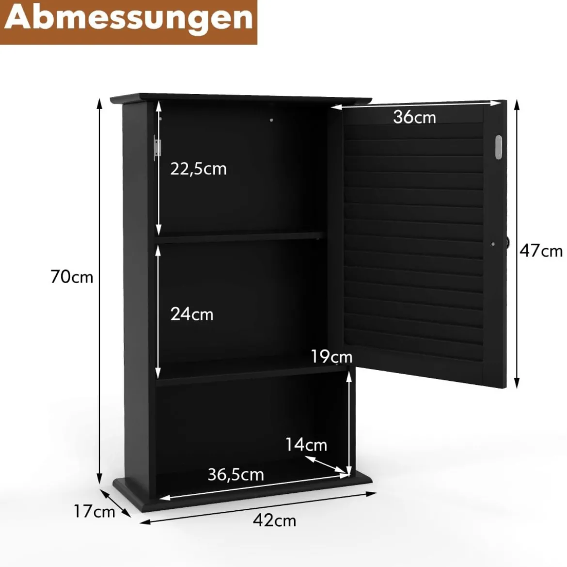 Hängeschrank Badezimmerschrank Wandschrank mit Verstellbarem Einlegeboden Schwarz