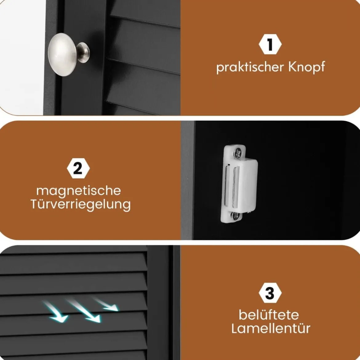 Hängeschrank Badezimmerschrank Wandschrank mit Verstellbarem Einlegeboden Schwarz