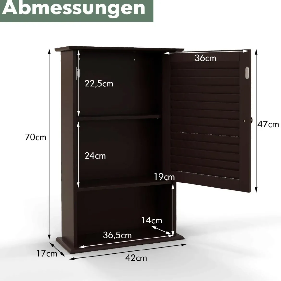 Hängeschrank Badezimmerschrank Wandschrank mit Verstellbarem Einlegeboden Braun