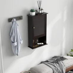 Hängeschrank Badezimmerschrank Wandschrank mit Verstellbarem Einlegeboden Braun