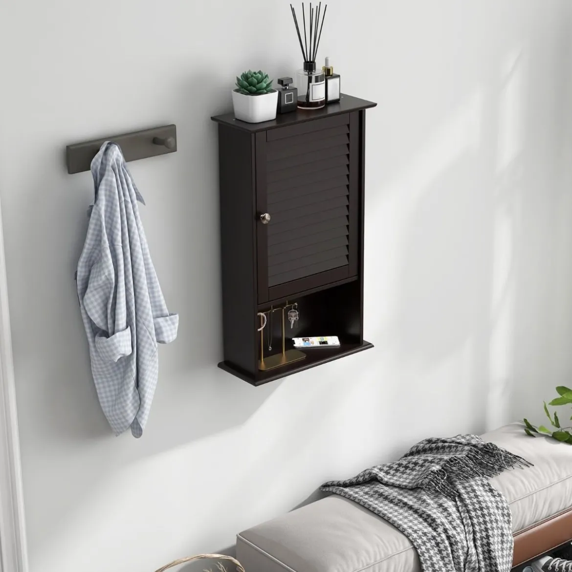 Hängeschrank Badezimmerschrank Wandschrank mit Verstellbarem Einlegeboden Braun