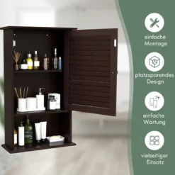 Hängeschrank Badezimmerschrank Wandschrank mit Verstellbarem Einlegeboden Braun