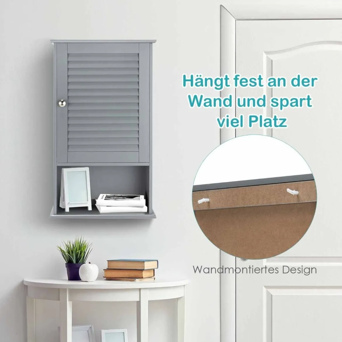 Hängeschrank Badezimmerschrank Wandschrank mit Verstellbarem Einlegeboden Grau
