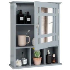 Hängeschrank Badhängeschrank mit verstellbarem Einlegeboden 50 x 16 x 61 cm Grau