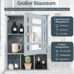 Hängeschrank Badhängeschrank mit verstellbarem Einlegeboden 50 x 16 x 61 cm Grau