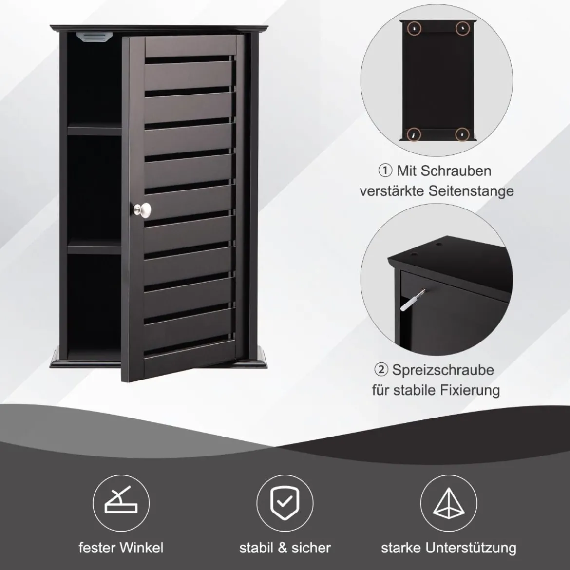 Hängeschrank mit 1 Tür & 2 Verstellbaren Regalen Wandschrank für Bad Kaffee