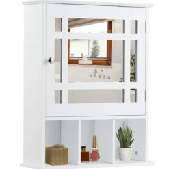 Hängeschrank mit Verstellbarem Einlegeboden & Offenen Fächern Spiegelschrank 50 x 16 x 61 cm Weiß