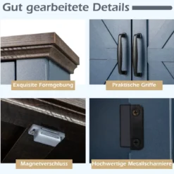 Hängeschrank mit Verstellbaren Ablagen & Türen & Offenem Aufbewahrungsfach Wandschrank Blau