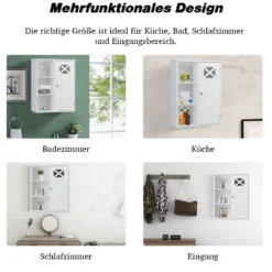 Hängeschrank Verstellbarer Einlegeboden Badezimmer Wandschrank Weiß Holz 48,5x 17,5 x 61 cm