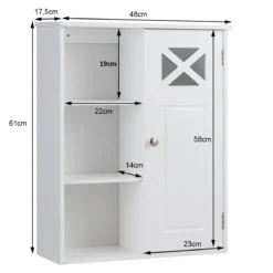Hängeschrank Verstellbarer Einlegeboden Badezimmer Wandschrank Weiß Holz 48,5x 17,5 x 61 cm