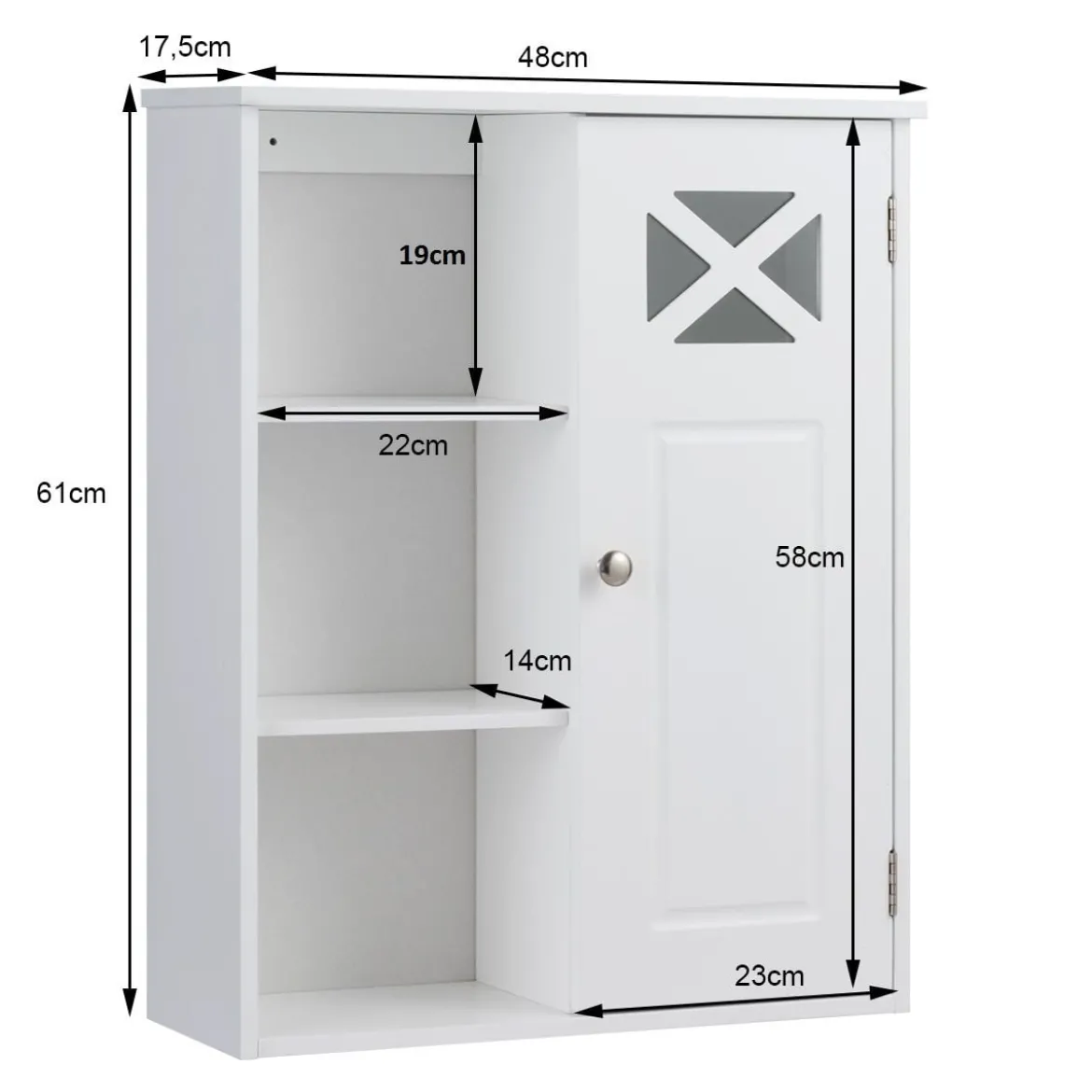 Hängeschrank Verstellbarer Einlegeboden Badezimmer Wandschrank Weiß Holz 48,5x 17,5 x 61 cm