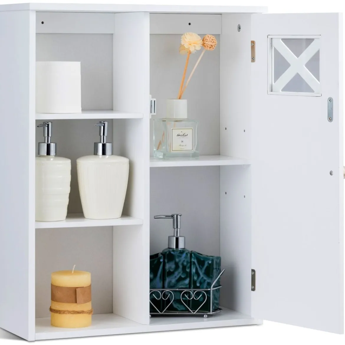 Hängeschrank Verstellbarer Einlegeboden Badezimmer Wandschrank Weiß Holz 48,5x 17,5 x 61 cm