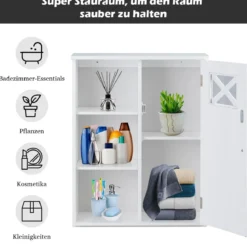 Hängeschrank Verstellbarer Einlegeboden Badezimmer Wandschrank Weiß Holz 48,5x 17,5 x 61 cm