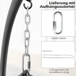 Hängesessel aus PE-Rattan mit Weichem Kissen Hängekorb Sessel Hängesitz mit Hängezubehör
