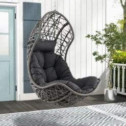 Hängesessel aus PE-Rattan mit Weichem Kissen Hängekorb Sessel Hängesitz mit Hängezubehör