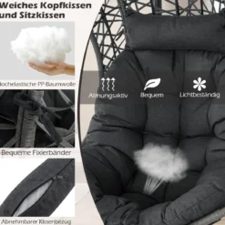 Hängesessel aus PE-Rattan mit Weichem Kissen Hängekorb Sessel Hängesitz mit Hängezubehör
