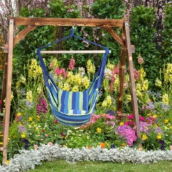 Hängesessel Ø50cm Hängeschaukel Hängestuhl mit 2 Kissen bis 120 kg Blau und Grün