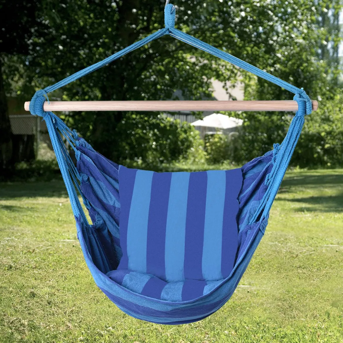 Hängesessel Ø50cm Hängeschaukel Hängestuhl mit 2 Kissen bis 120 kg Blau