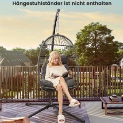 Hängesessel Faltbarer Hängekorb Sessel aus PE-Rattan mit weichem Kissen Grau