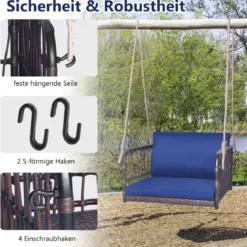 Hängesessel Hängestuhl bis 180kg belastbar Hängesitz mit Kissen Blau