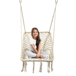 Hängesessel Makramee Hängestuhl Hängesitz Hängeschaukel Swing Sessel 120 kg Tragkraft