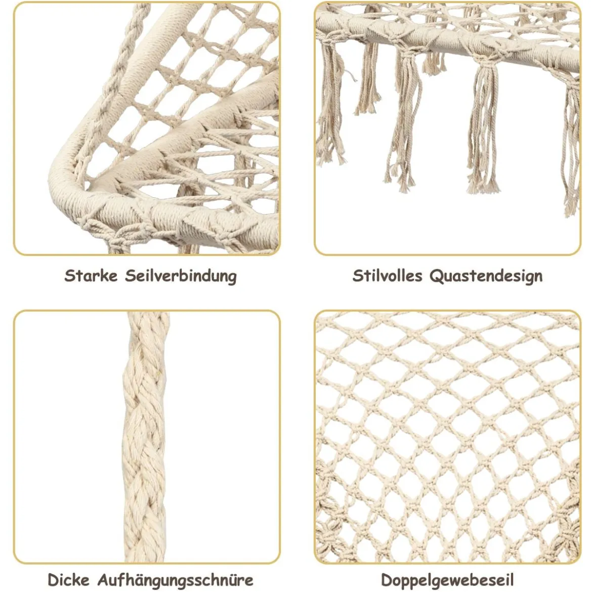 Hängesessel Makramee Hängestuhl Hängesitz Hängeschaukel Swing Sessel 120 kg Tragkraft