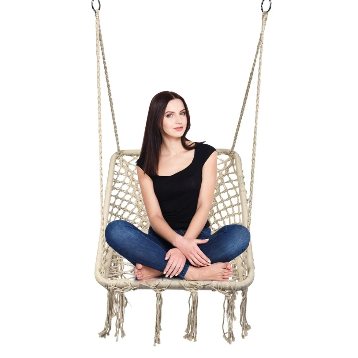 Hängesessel Makramee Hängestuhl Hängesitz Hängeschaukel Swing Sessel 120 kg Tragkraft