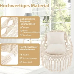 Hängesessel mit 2 Kissen Hängestuhl bis 150 kg belastbar 101 x 69 cm Beige