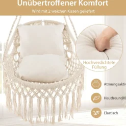 Hängesessel mit 2 Kissen Hängestuhl bis 150 kg belastbar 101 x 69 cm Beige