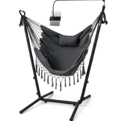 Hängesessel mit Ständer höhenverstellbarer Hängesitz mit Kissen 152 x 107 x 96–146 cm Tragbarkeit bis zu 250 kg Grau