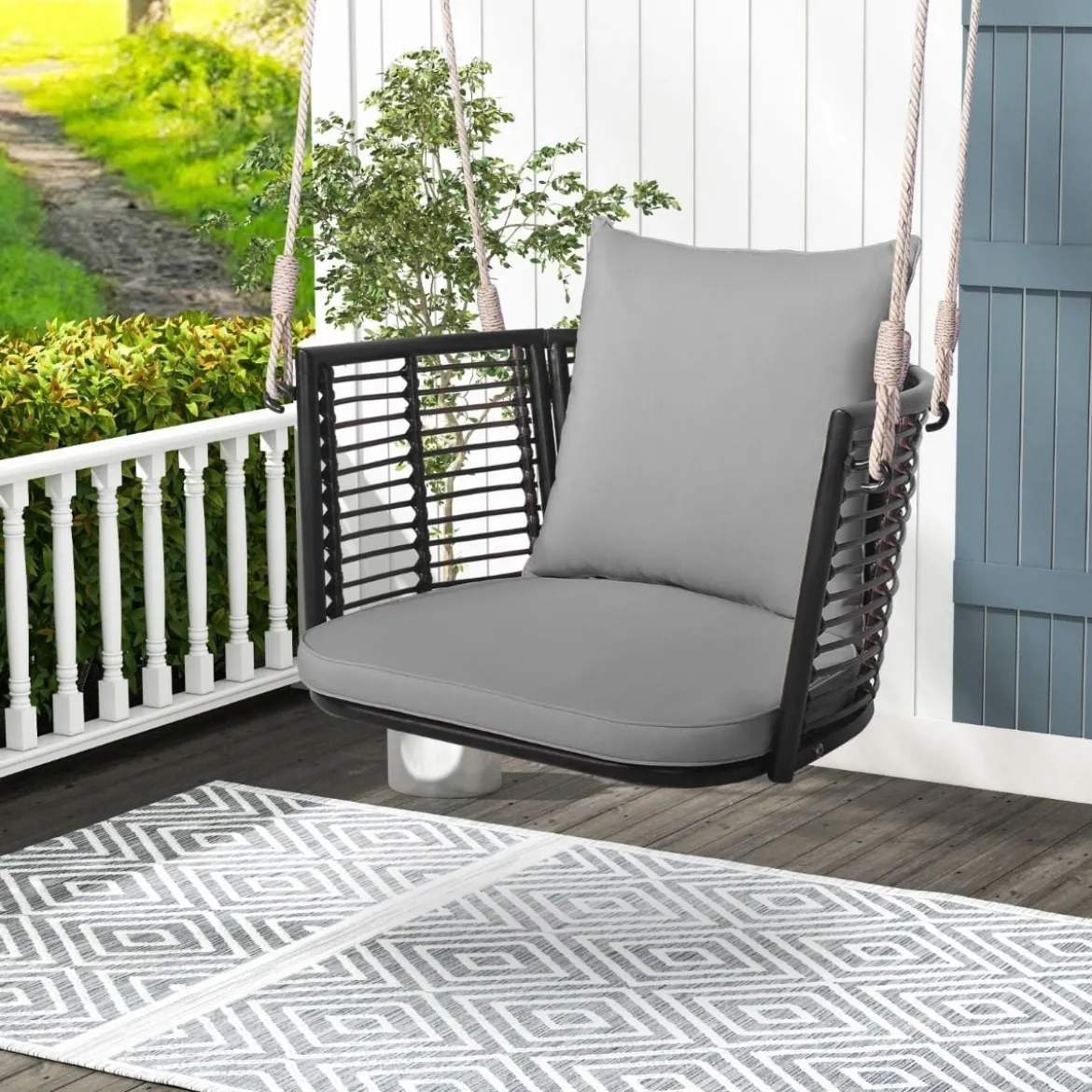 Hängesessel Rattan bis 180kg belastbar Hängesitz mit Kissens & Metallrahmen