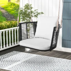 Hängesessel Rattan bis 180kg belastbar Hängesitz mit Kissens & Metallrahmen