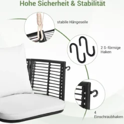 Hängesessel Rattan bis 180kg belastbar Hängesitz mit Kissens & Metallrahmen
