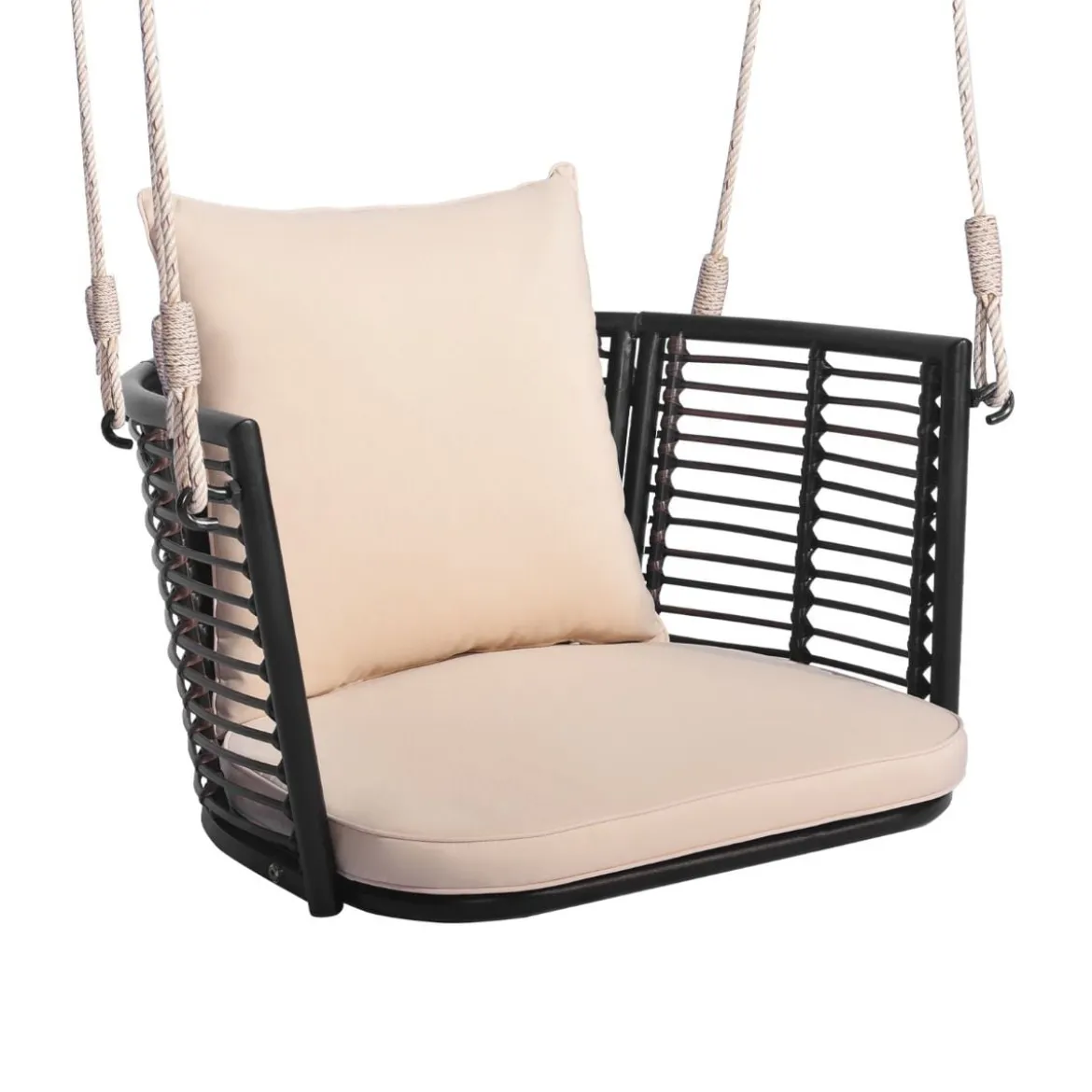Hängesessel Rattan bis 180kg belastbar Hängesitz mit Kissens & Metallrahmen