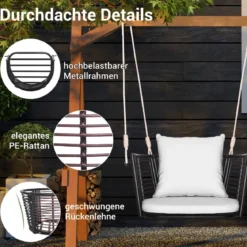 Hängesessel Rattan bis 180kg belastbar Hängesitz mit Kissens & Metallrahmen
