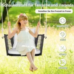 Hängesessel Rattan bis 180kg belastbar Hängesitz mit Kissens & Metallrahmen