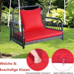 Hängesessel Terrassenschaukel bis 180kg belastbar Hängesitz mit Sitz- & Rückenkissen 80 x 65 x 58 cm