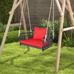 Hängesessel Terrassenschaukel bis 180kg belastbar Hängesitz mit Sitz- & Rückenkissen 80 x 65 x 58 cm