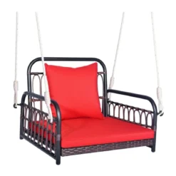 Hängesessel Terrassenschaukel bis 180kg belastbar Hängesitz mit Sitz- & Rückenkissen 80 x 65 x 58 cm